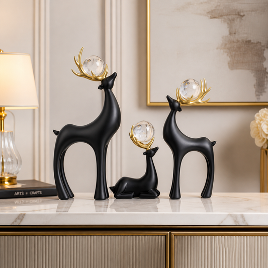 Luxury Crystal Deer Figurines –  Black Decorative Deer Set