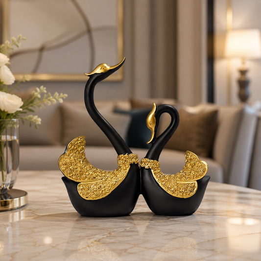 Luxury Swan Couple Décor – Black Gold  Decorative Swan Figurines