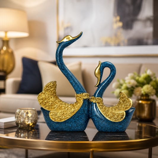 Luxury Swan Couple Décor – Blue Gold  Decorative Swan Figurines