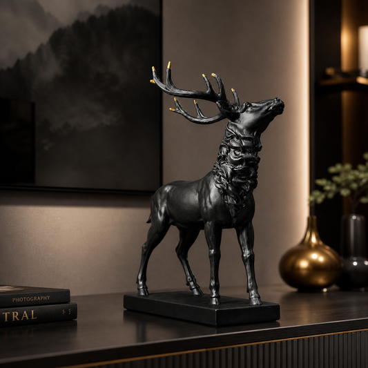 Premium Stag Deer Statue – Luxury  Black Decorative Sculpture