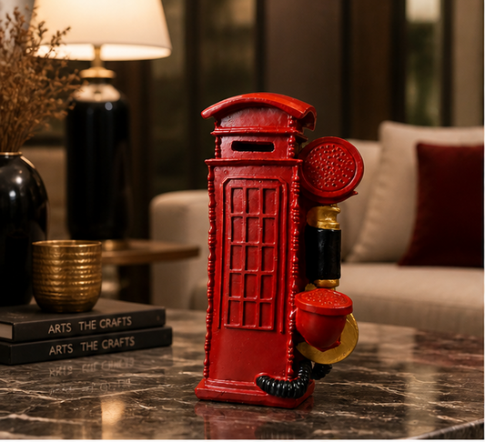 Vintage Telephone Booth Clock – Retro Red Decorative Table Clock