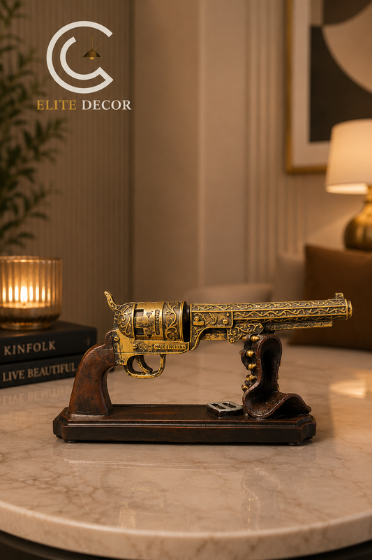 Vintage Golden Revolver Decor Model – Luxury Antique Showpiece