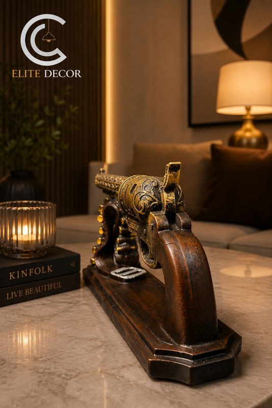 Vintage Golden Revolver Decor Model – Luxury Antique Showpiece
