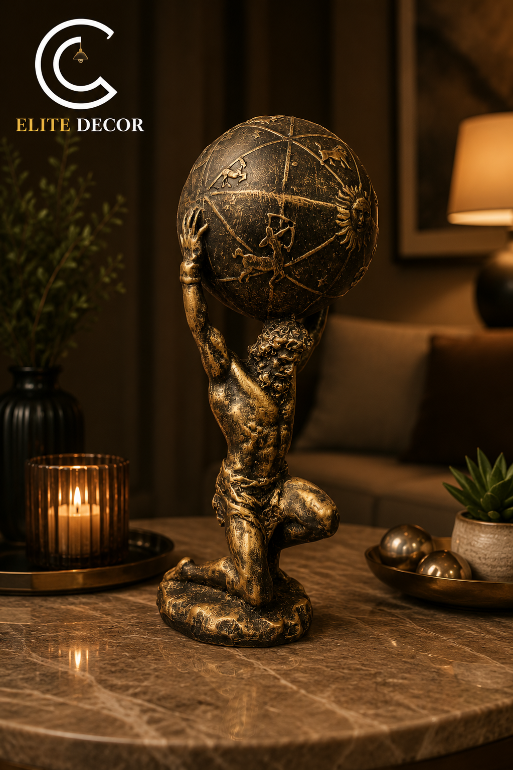 Atlas Zodiac Globe Statue – Luxury Table Decor