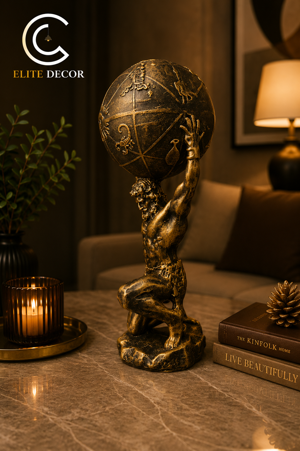 Atlas Zodiac Globe Statue – Luxury Table Decor
