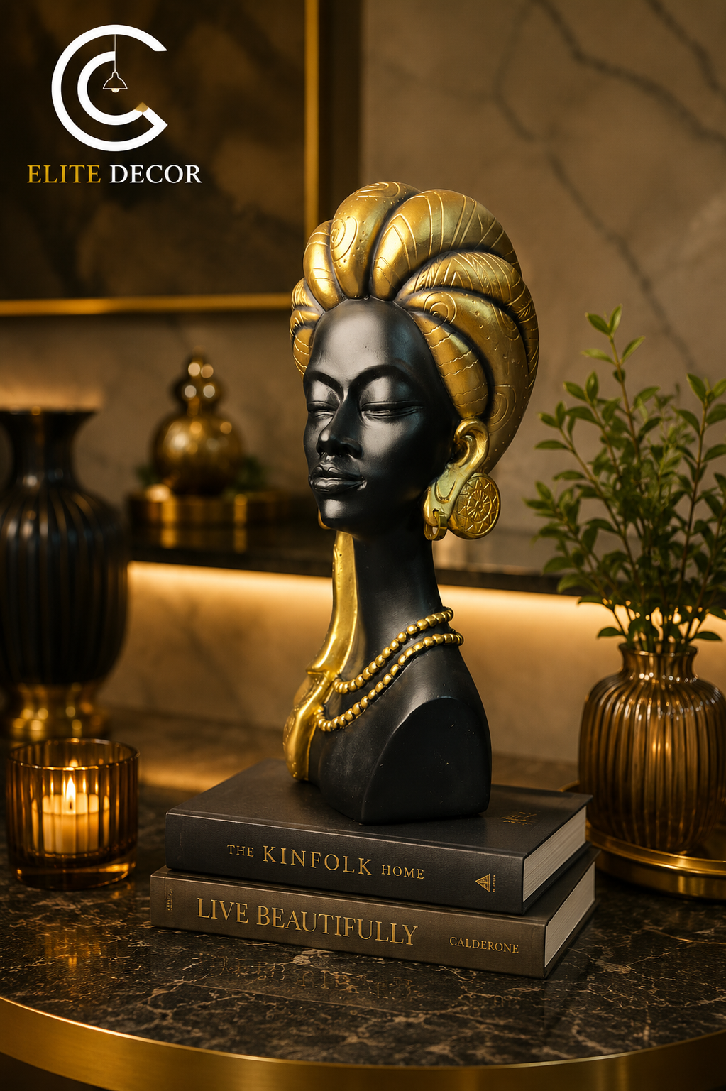 Luxury African Lady Bust Statue – Elegant Home Décor Showpiece