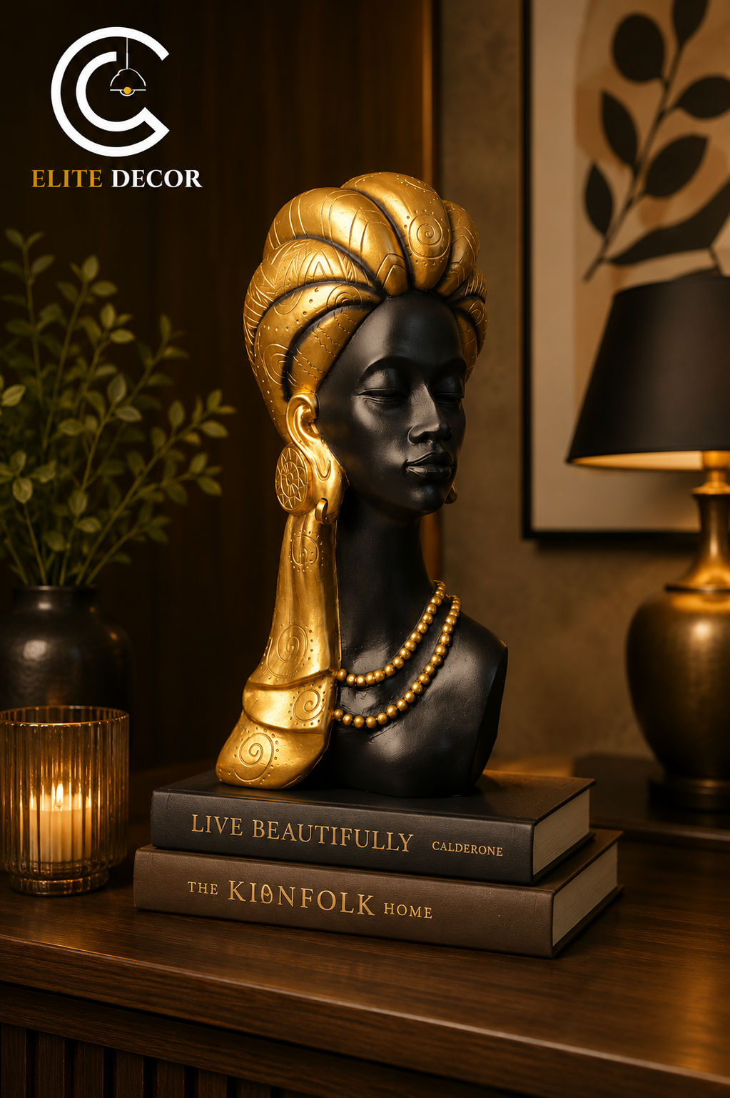 Luxury African Lady Bust Statue – Elegant Home Décor Showpiece