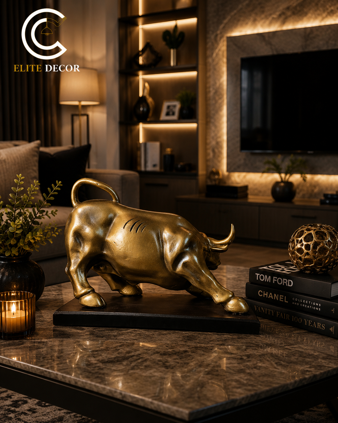 Luxury Golden Bull Statue – Modern Home & Office Decor