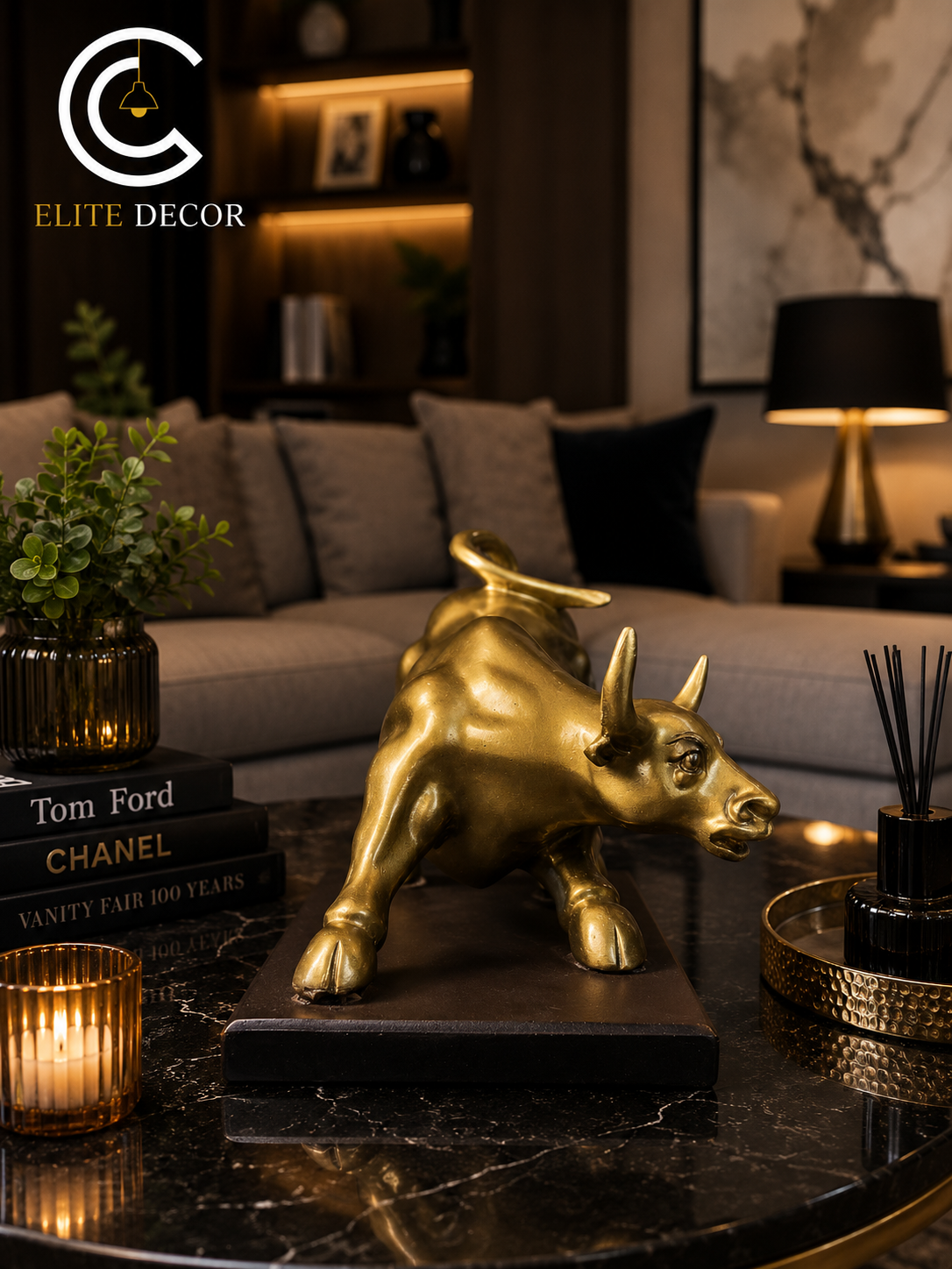 Luxury Golden Bull Statue – Modern Home & Office Decor