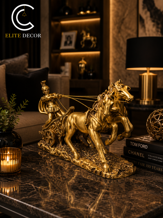 Luxury Golden Roman Chariot Statue – Premium Home Decor