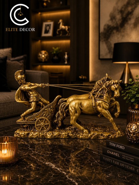 Luxury Golden Roman Chariot Statue – Premium Home Decor