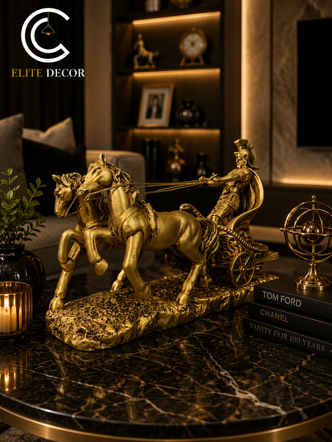 Luxury Golden Roman Chariot Statue – Premium Home Decor