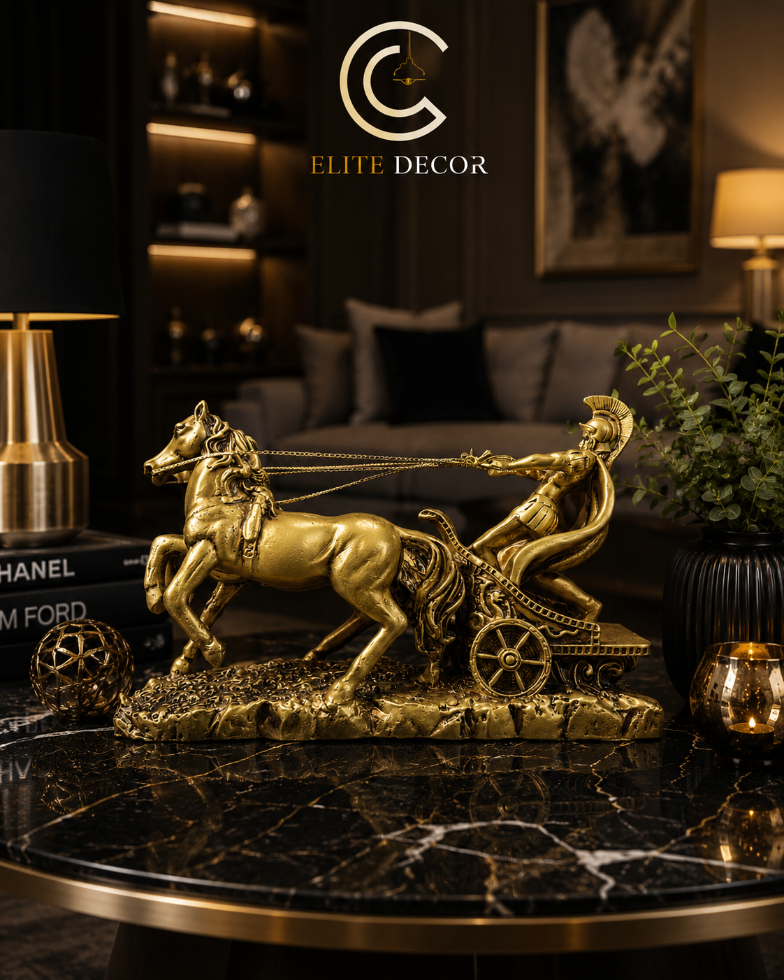 Luxury Golden Roman Chariot Statue – Premium Home Decor