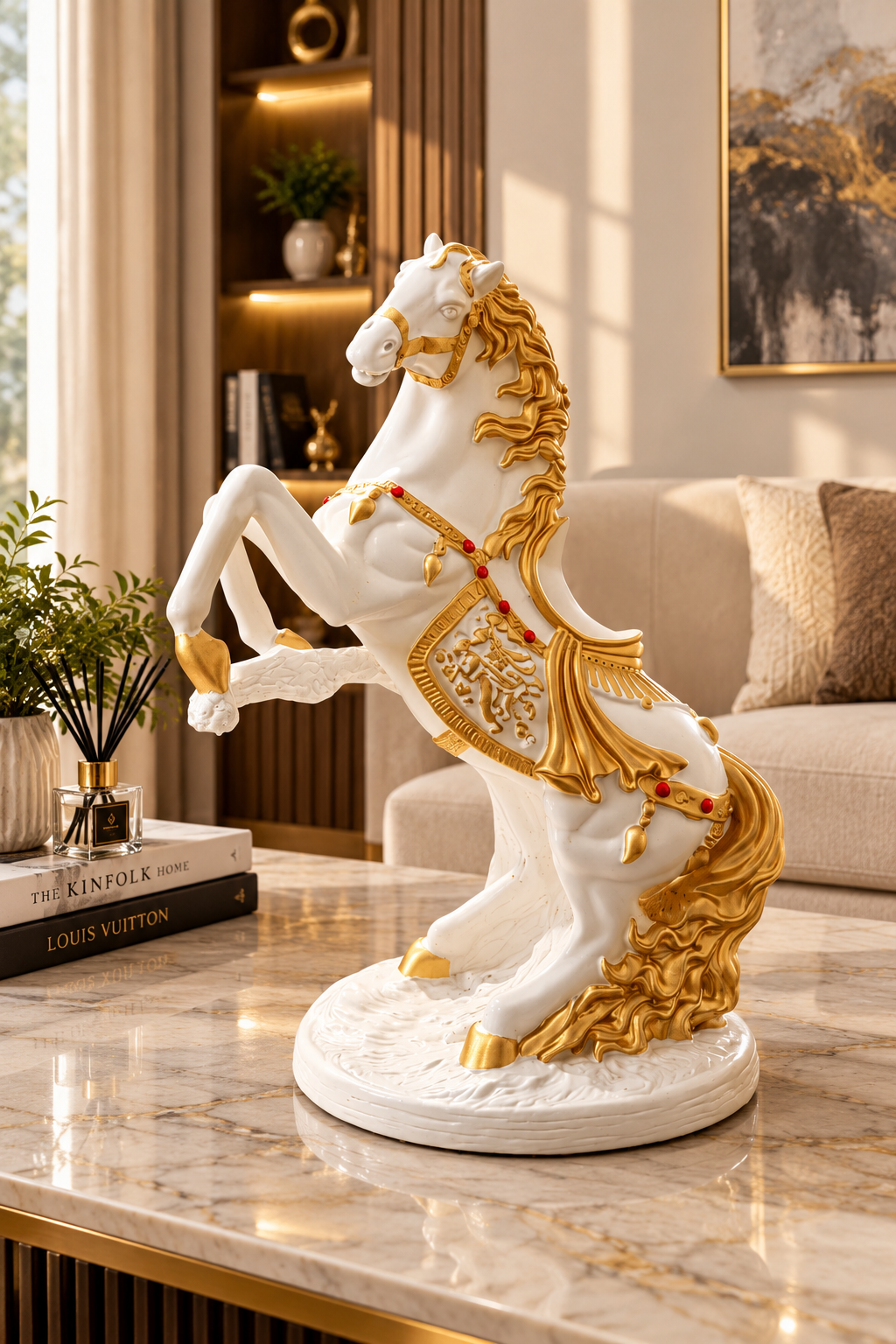 White & Gold Rearing Horse