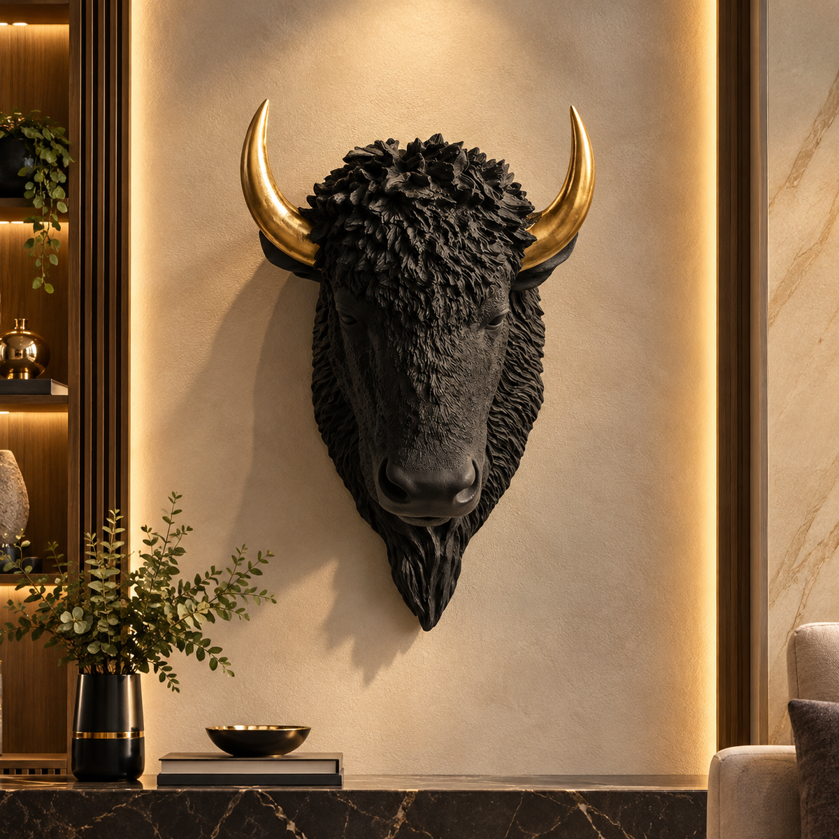 Premium Black Bull Wall Mount Sculpture