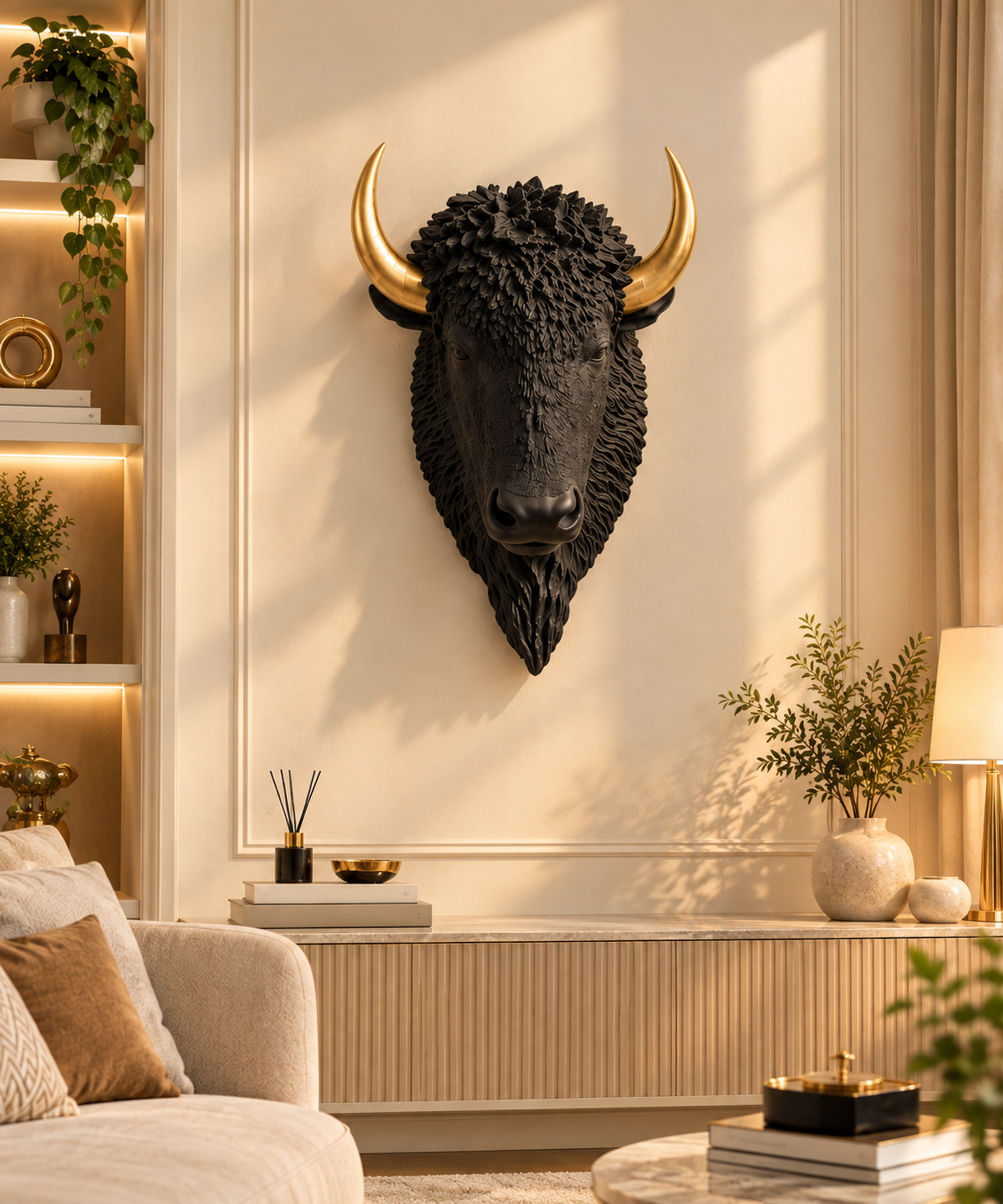 Premium Black Bull Wall Mount Sculpture