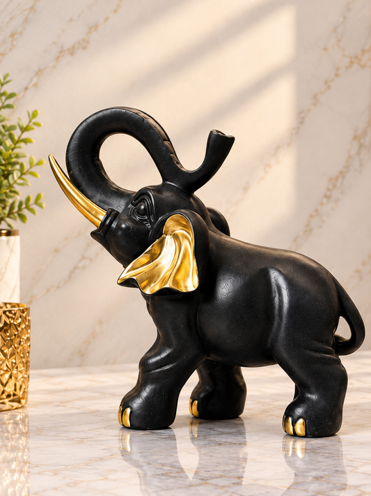 Luxury Black & Gold Elephant Showpiece – Elegant Home Decor Accent