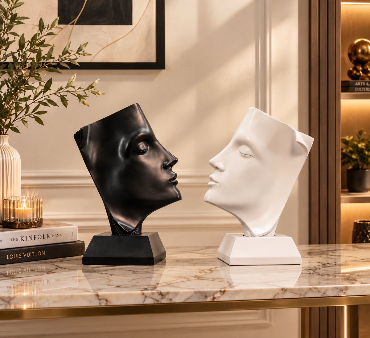 Abstract Face Sculpture Set – Black