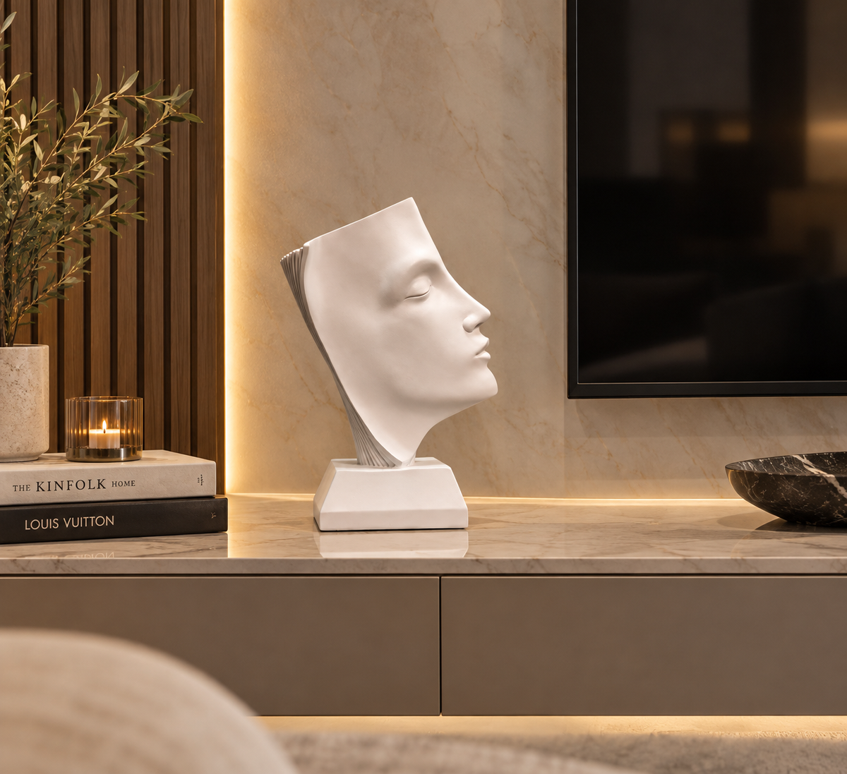 Modern Abstract Face Sculpture – Minimalist  (white)