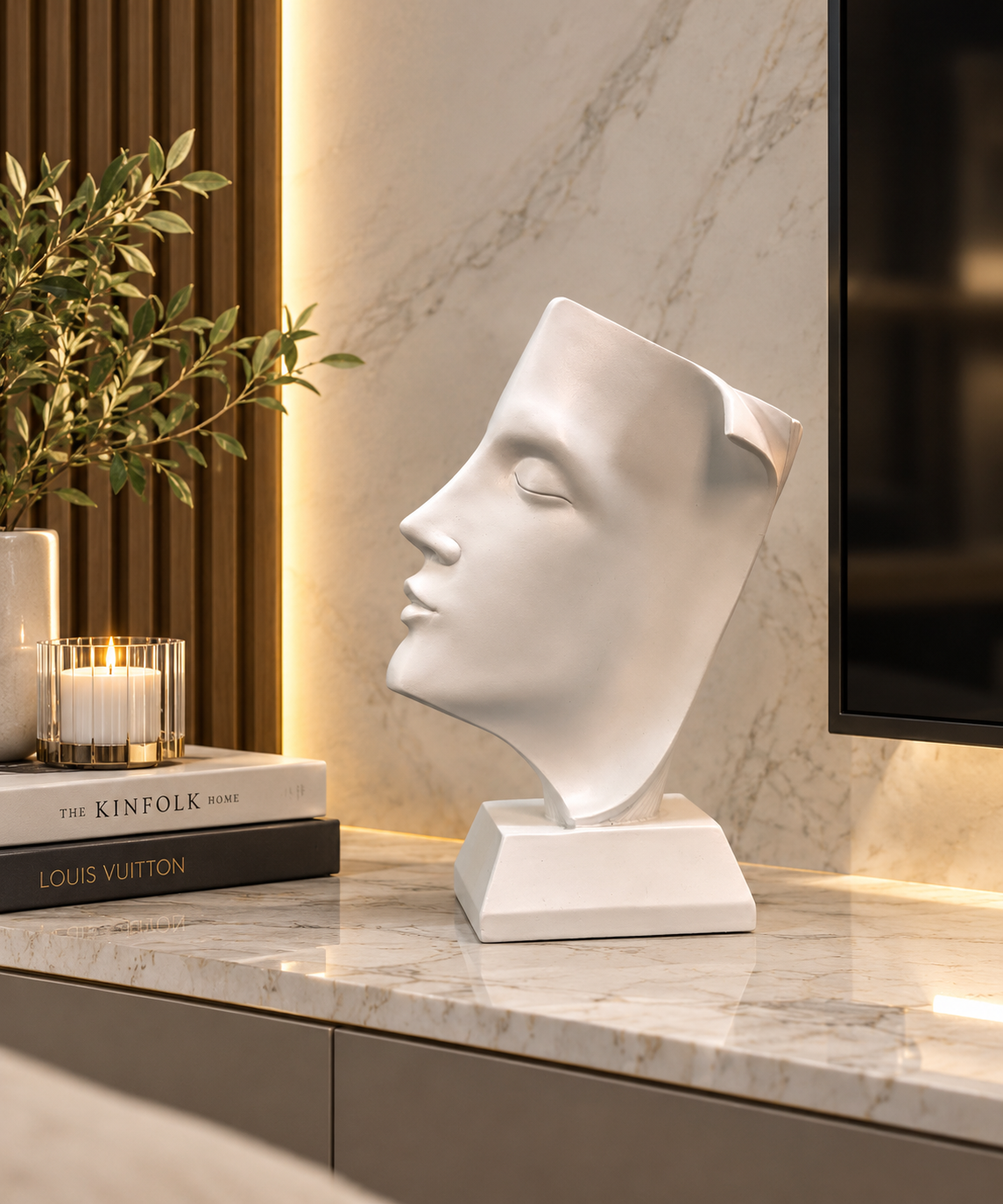 Modern Abstract Face Sculpture – Minimalist  (white)