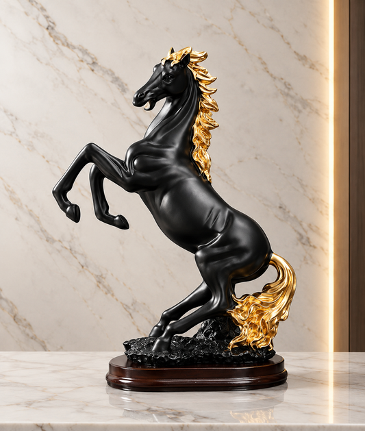 Luxury Black & Gold Rearing Horse Sculpture