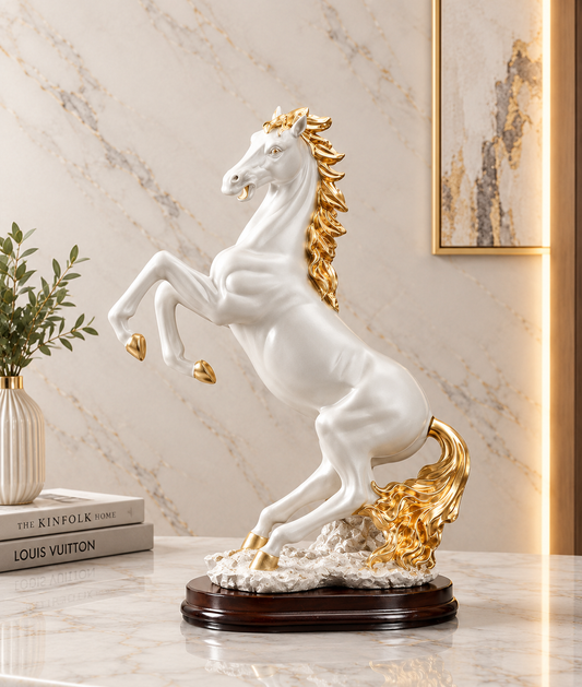 Majestic White & Gold Rearing Horse Sculpture