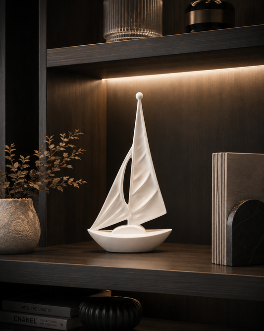 Luxury White Sailboat Decor – Modern Tabletop Ornament