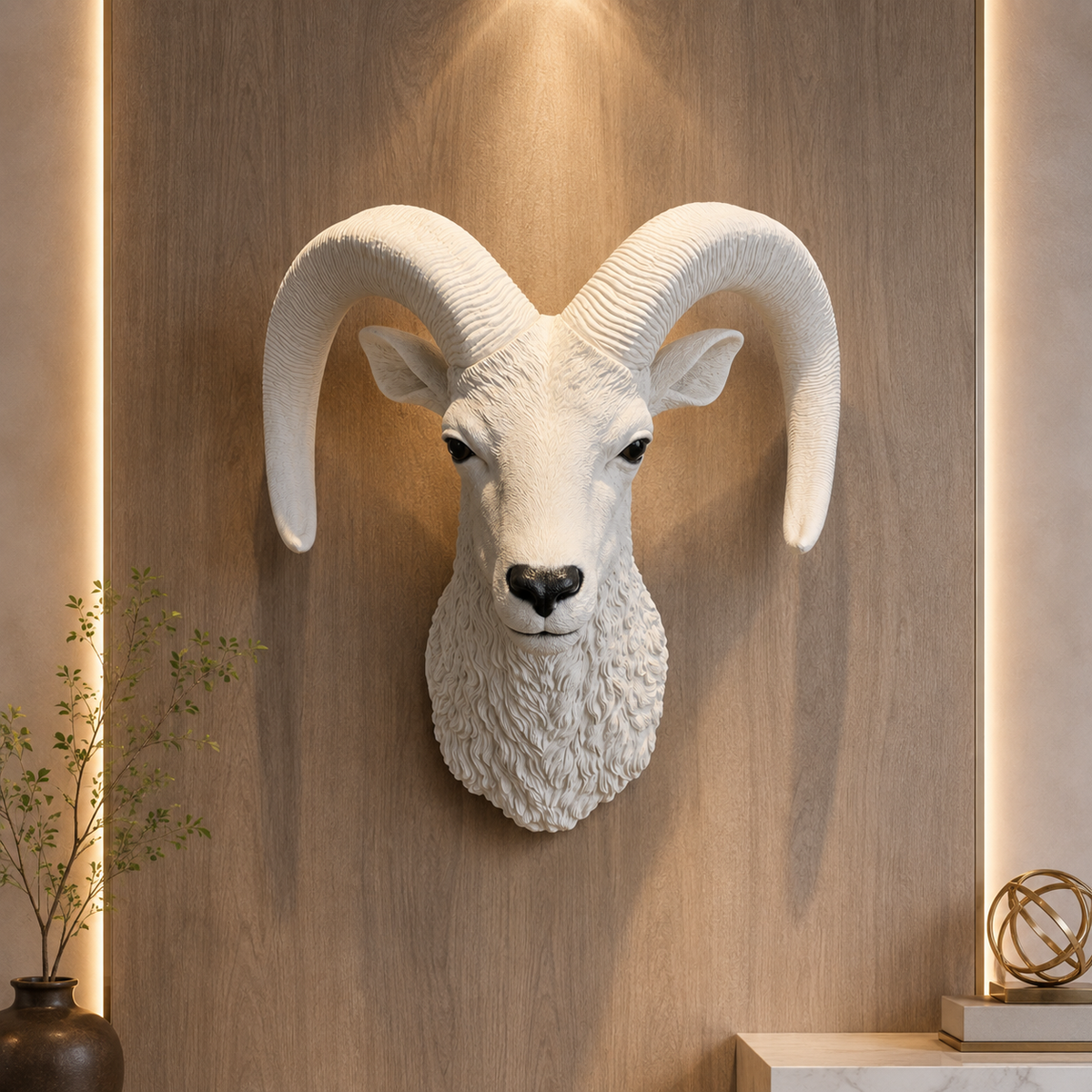 Luxury White Ram Wall Decor Head – Premium Nordic Style Wall Sculpture