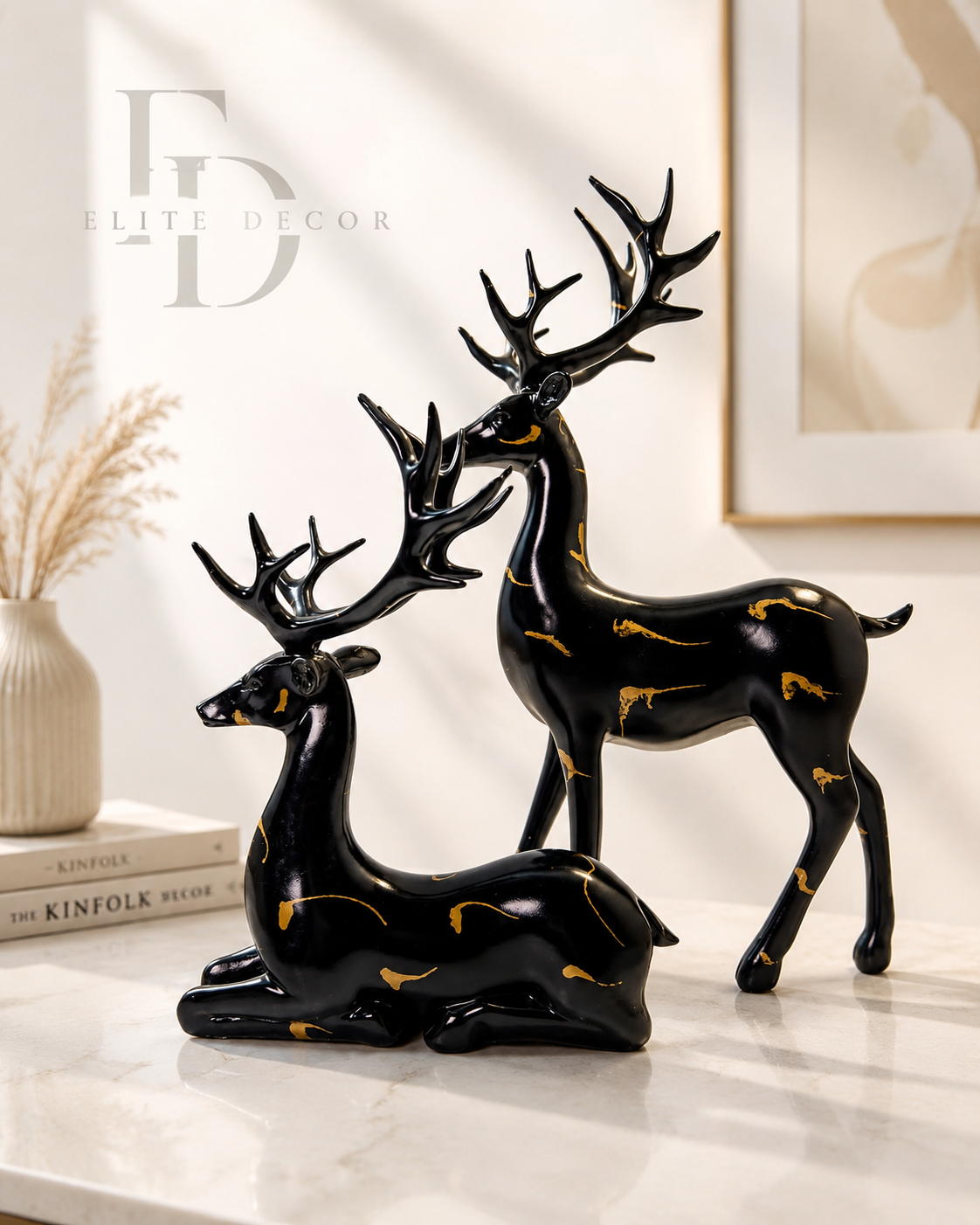 Black & Gold Deer Sculpture Set