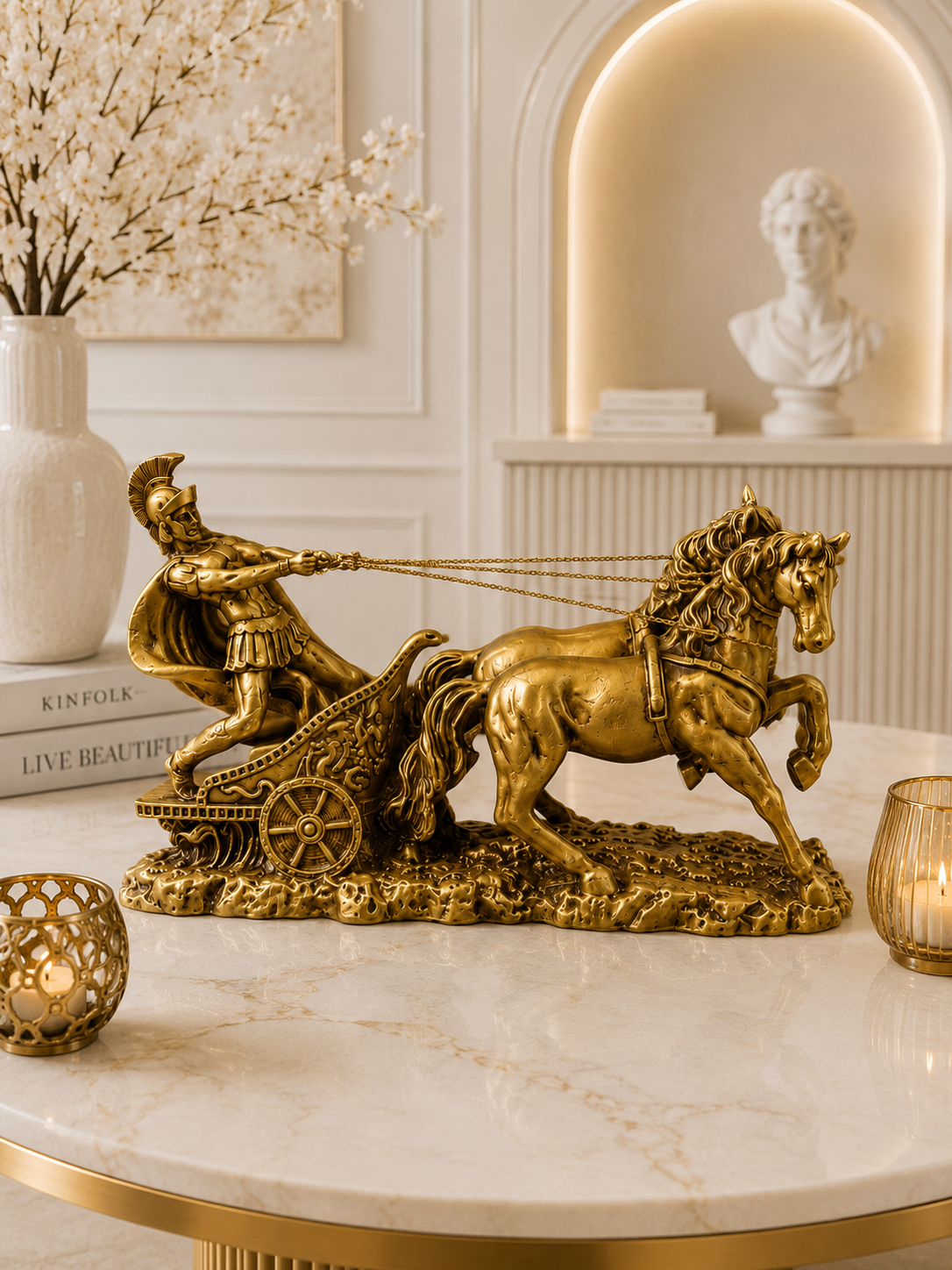 Luxury Golden Roman Chariot Statue – Premium Home Decor