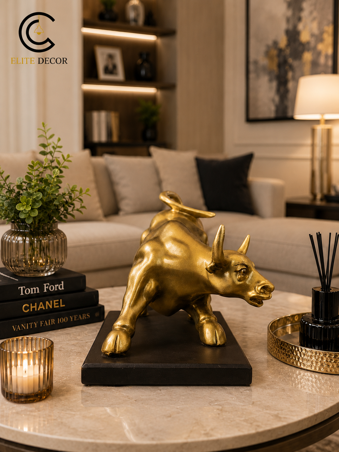 Luxury Golden Bull Statue – Modern Home & Office Decor