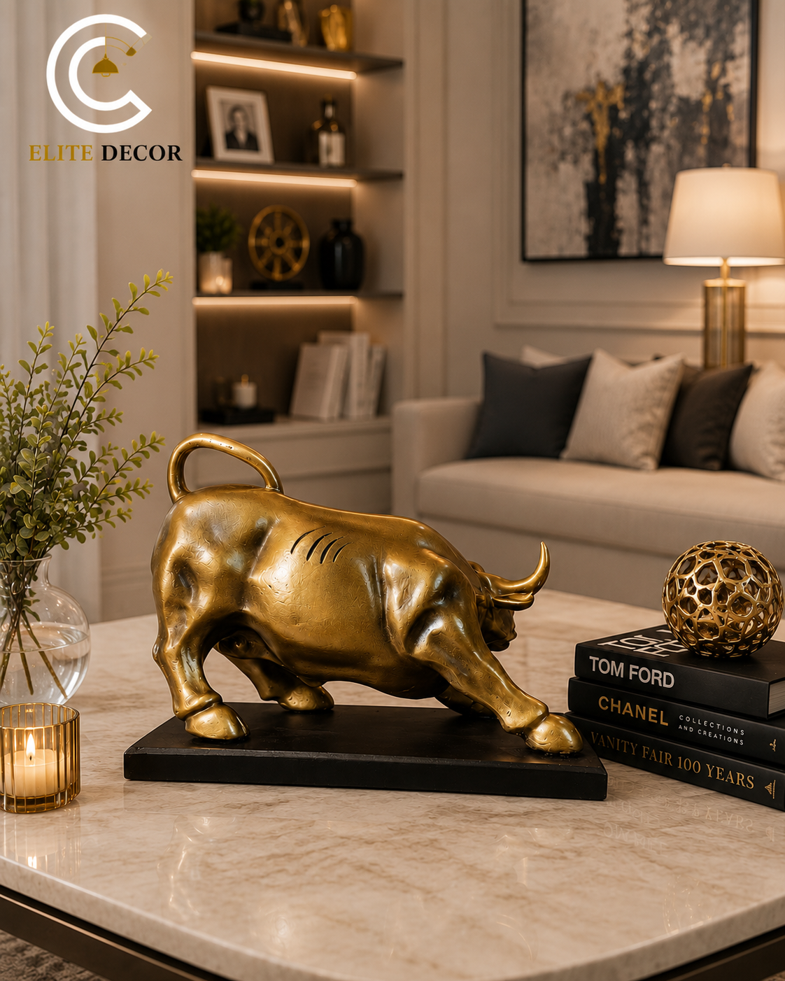 Luxury Golden Bull Statue – Modern Home & Office Decor