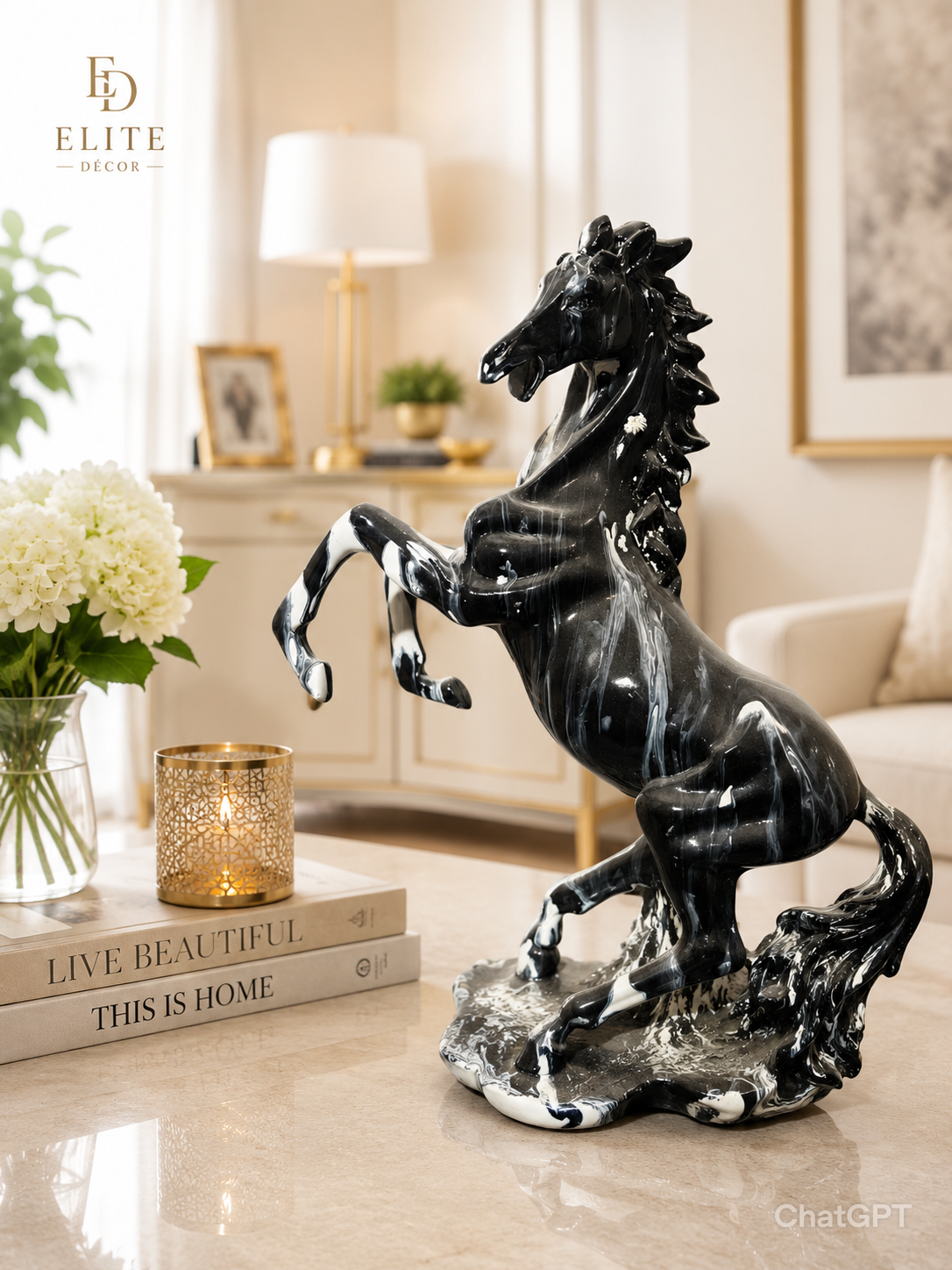 Premium Horse Décor – White & Black Paint (14 Inches)