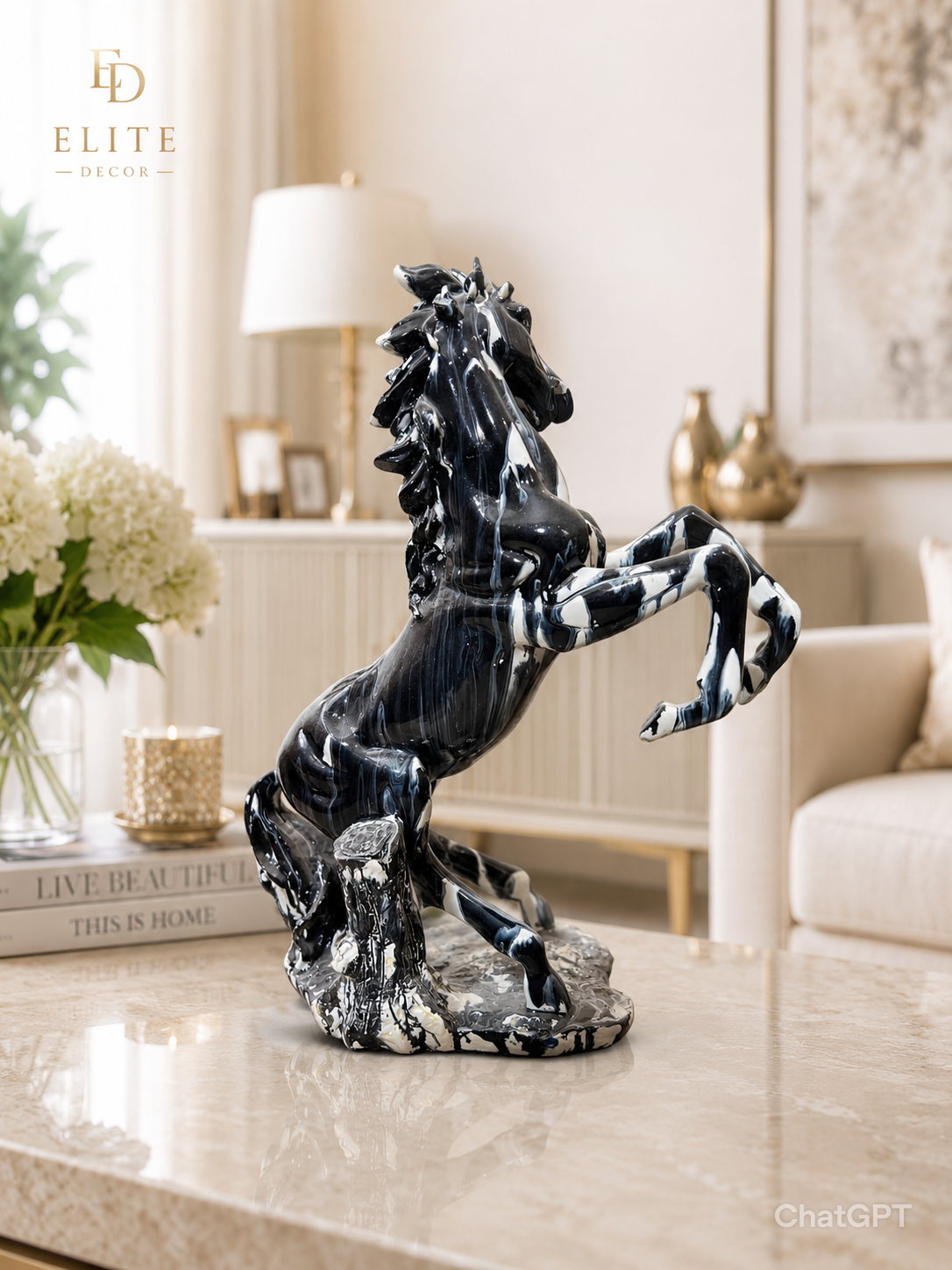 Premium Horse Décor – White & Black Paint (14 Inches)