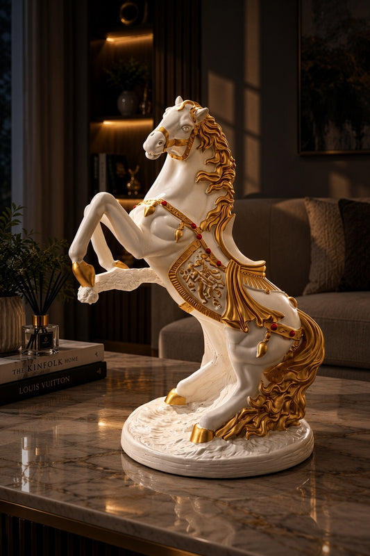 White & Gold Rearing Horse