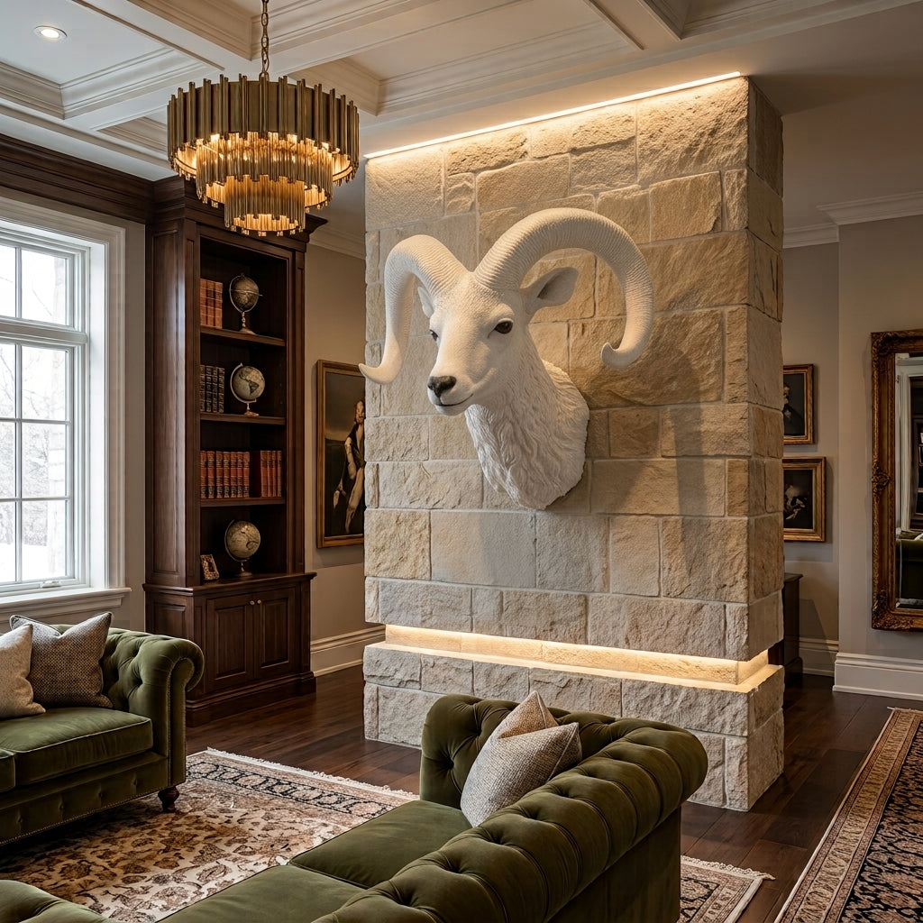 Luxury White Ram Wall Decor Head – Premium Nordic Style Wall Sculpture