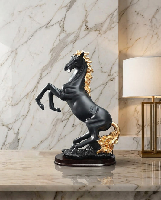 Luxury Black & Gold Rearing Horse Sculpture