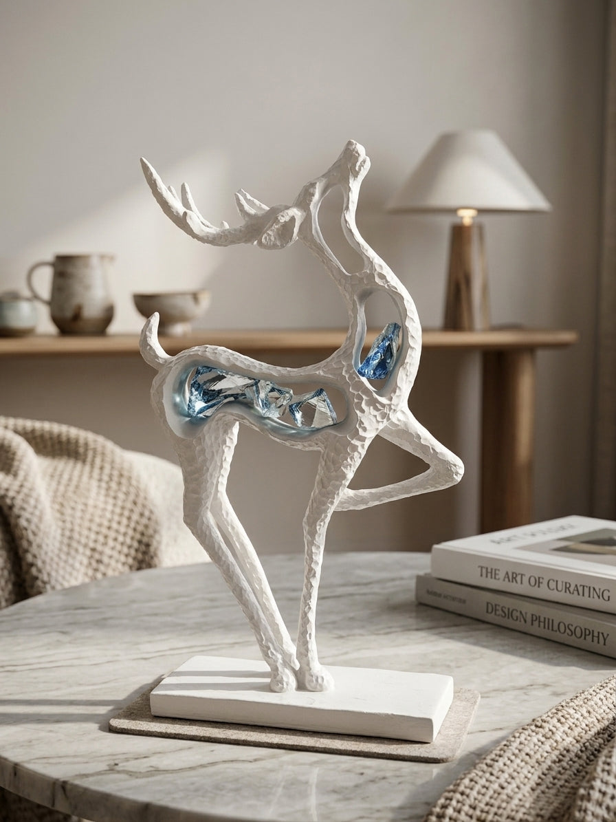 Elegant White Crystal Deer Sculpture
