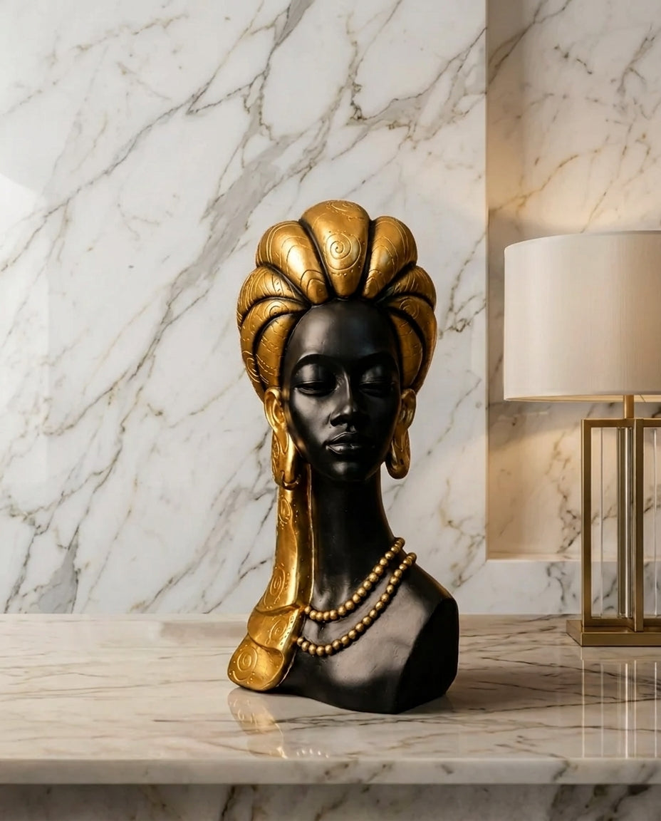 Luxury African Lady Bust Statue – Elegant Home Décor Showpiece