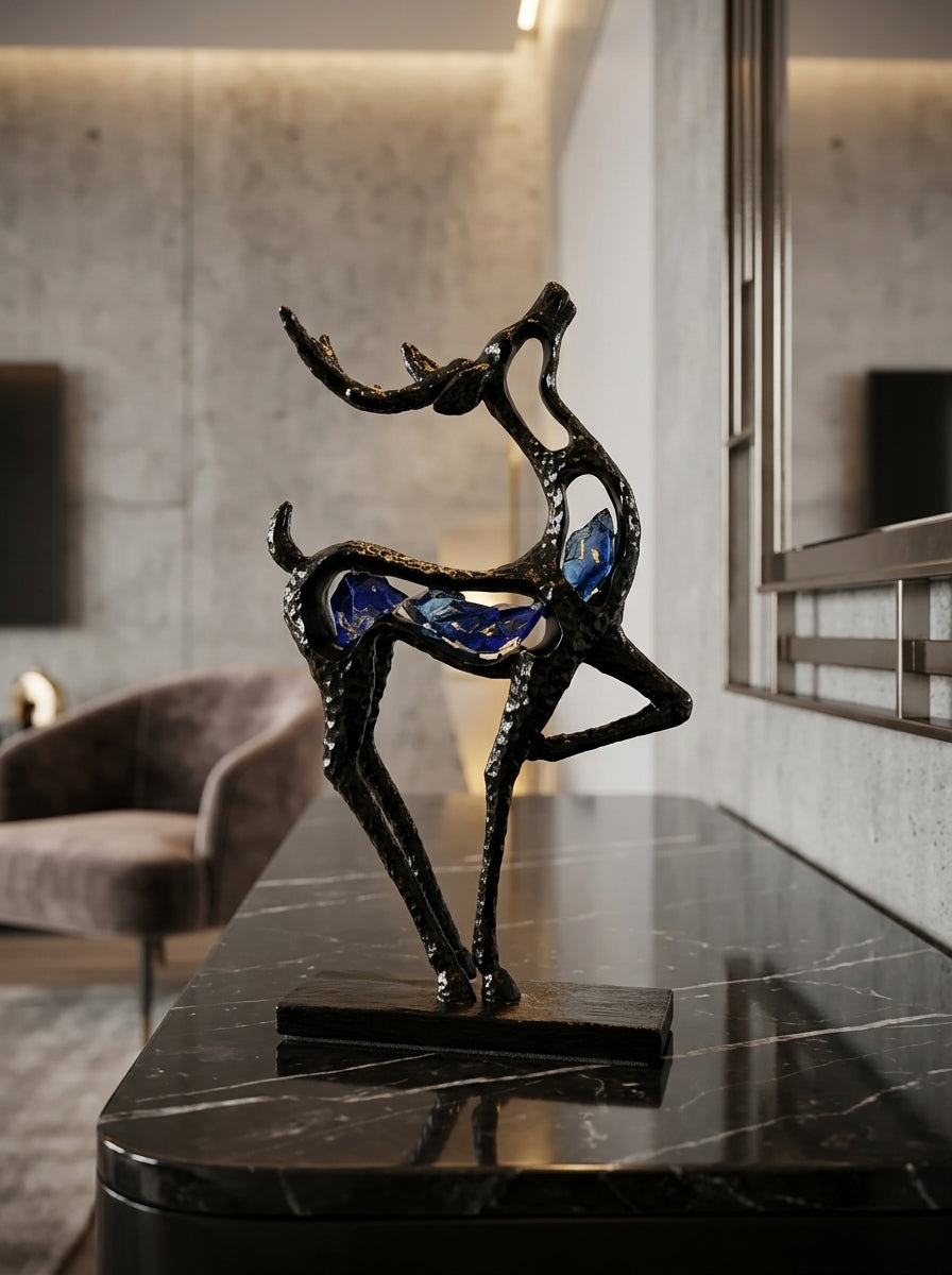 Luxury Crystal Deer Sculpture – Modern Polyresin Home Décor Showpiece