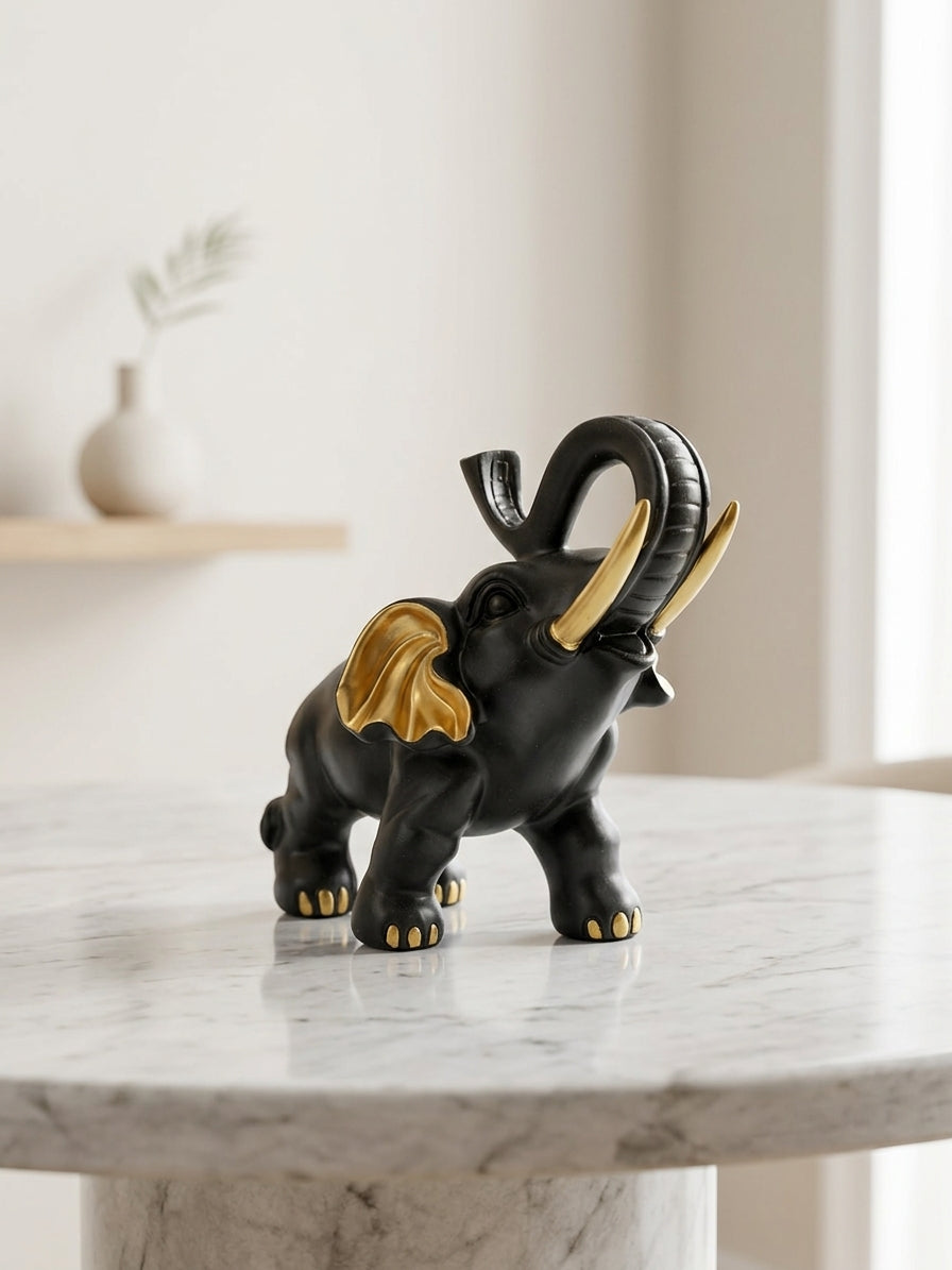 Luxury Black & Gold Elephant Showpiece – Elegant Home Decor Accent