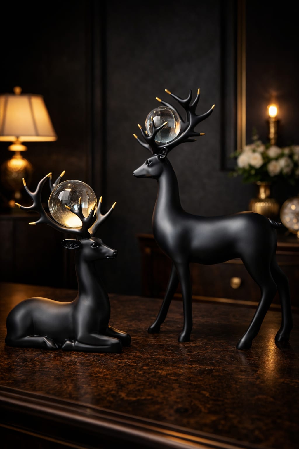 2 Deer Mate Set – Black with Crystal Balls