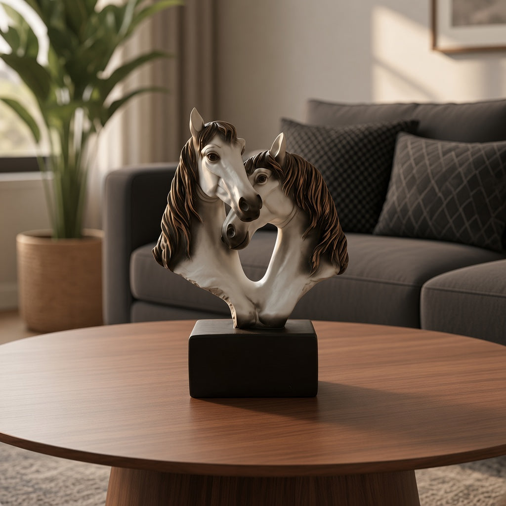 Double Face White Horse Sculpture – 10 Inches