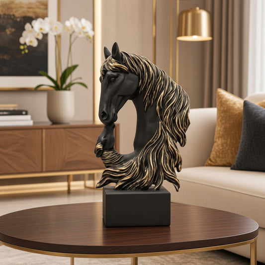 2 face black premium horse with long golden hairs